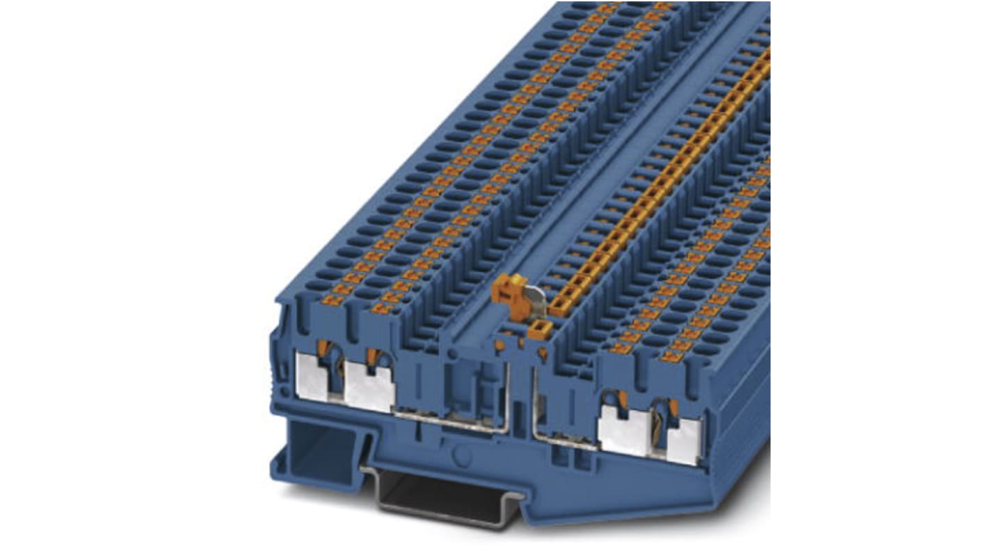 Phoenix Contact PT 2.5-QUATTRO-MTB BU Series Blue Knife Disconnect Terminal Block, 2.5mm², Single-Level, Push In