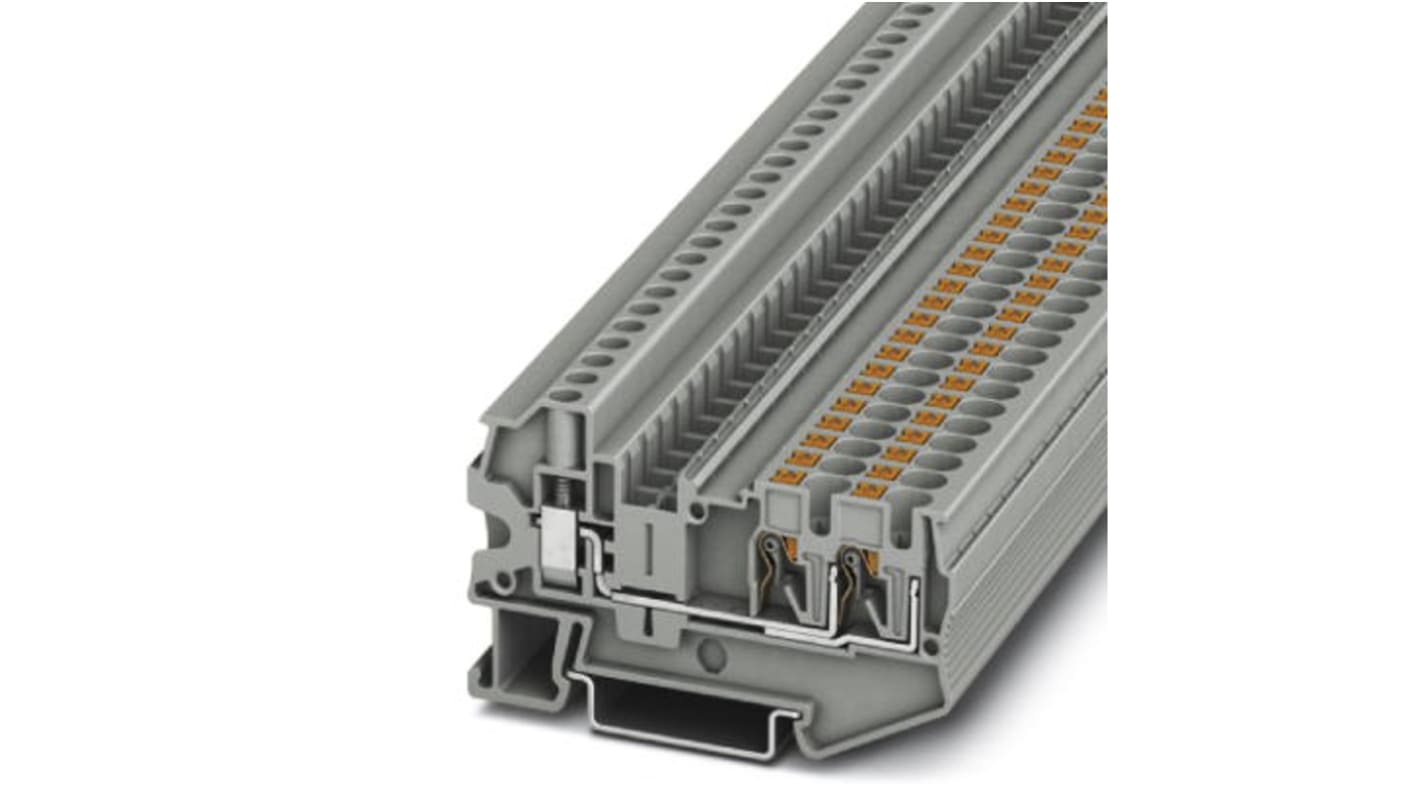 Phoenix Contact PTU 4-TWIN Series Grey Feed Through Terminal Block, Single-Level, Push In Termination