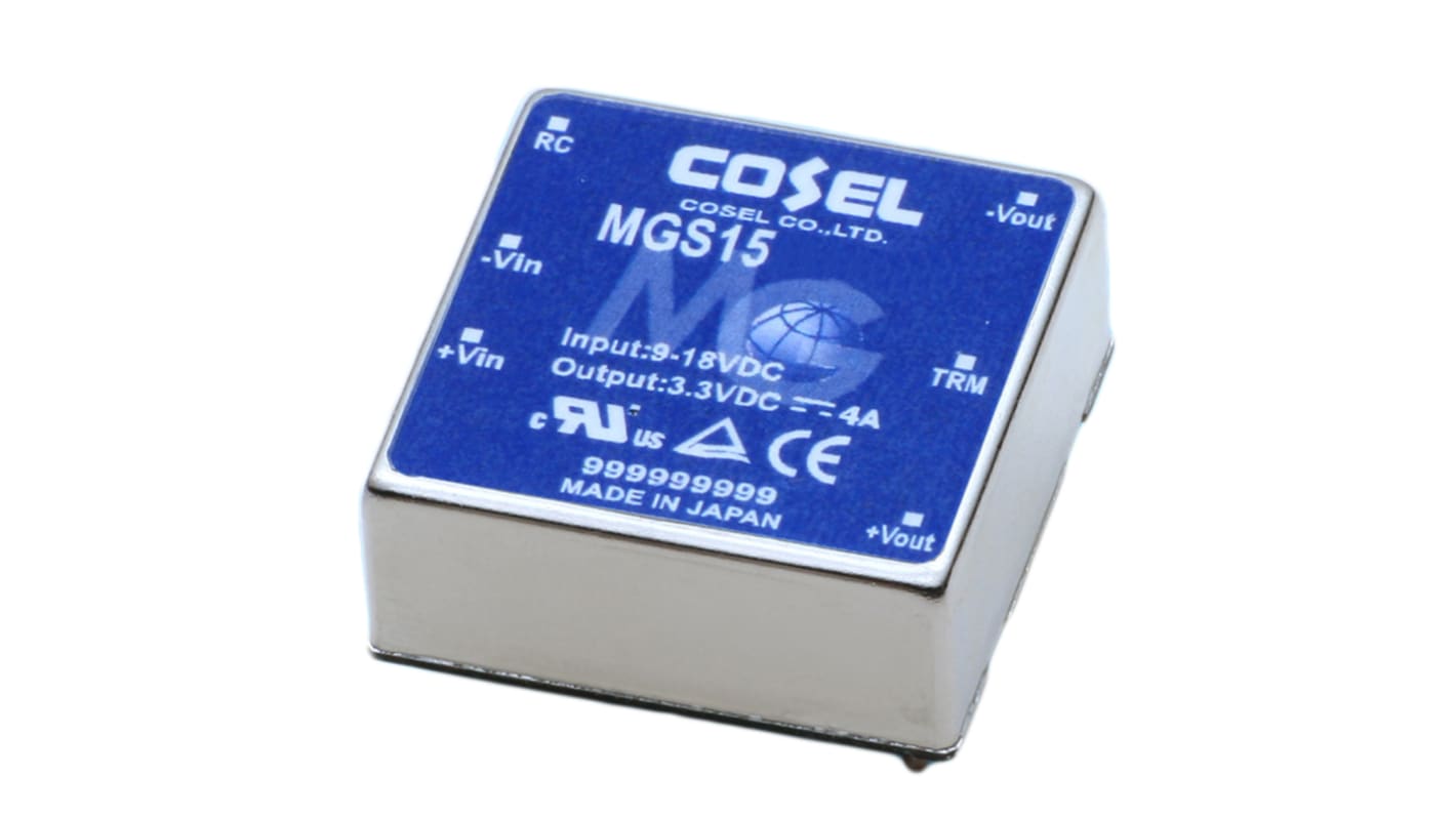 Cosel DC-DC Converter, 5V dc/ 3A Output, 18 → 36 V dc Input, 15W, Through Hole, +85°C Max Temp -40°C Min Temp