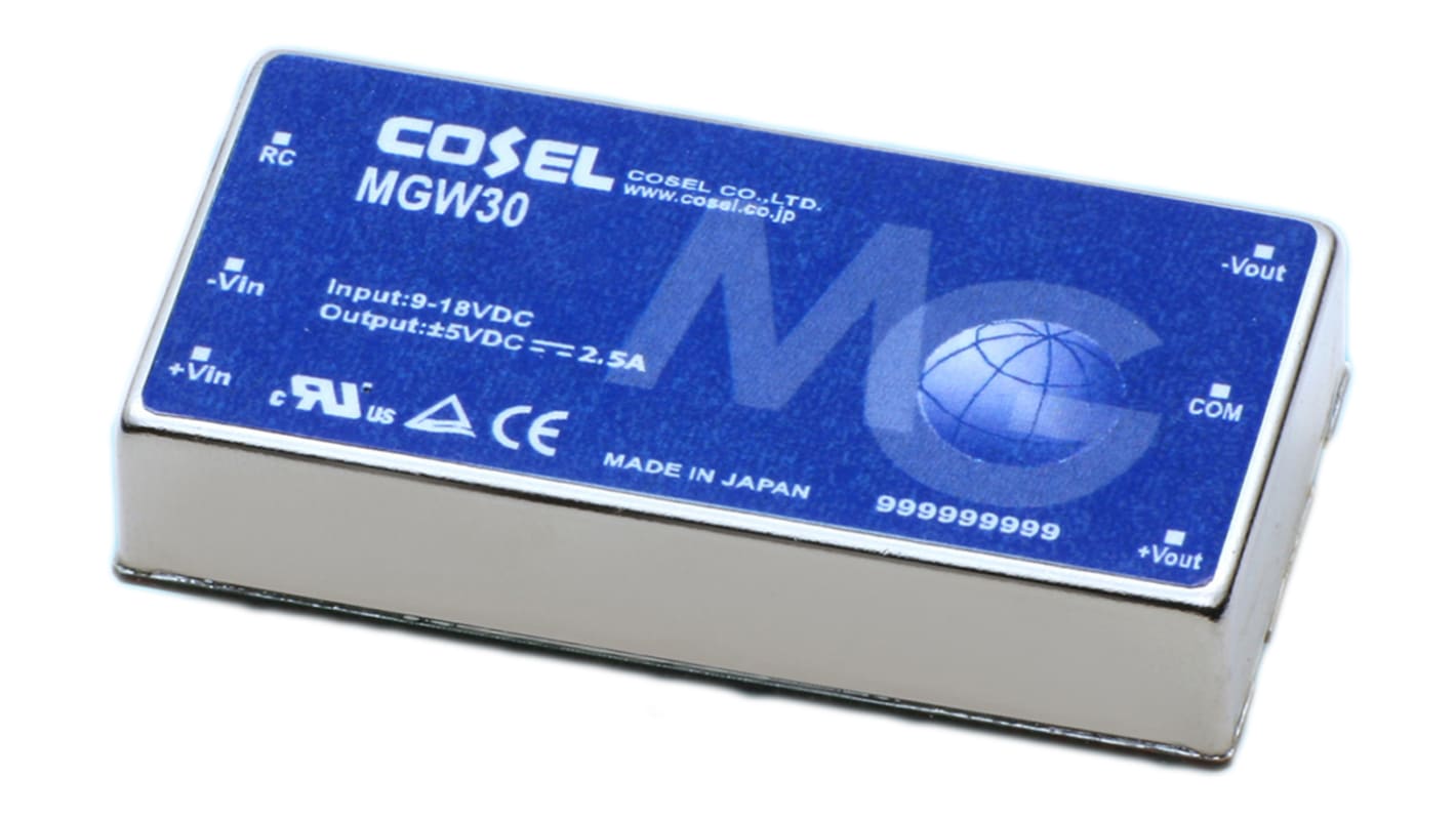 Cosel DC-DC Converter, ±12V dc/ 1.25A Output, 9 → 18 V dc Input, 30W, Through Hole, +85°C Max Temp -40°C Min Temp