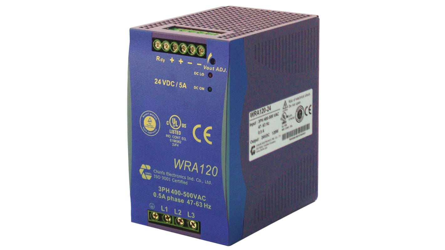 Fuente de alimentación de carril DIN Chinfa WRA 120, 1 salida 12V dc 10A 120W