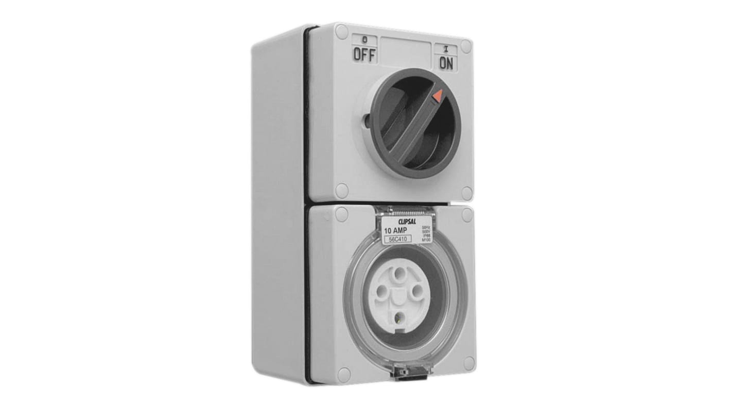 Clipsal Electrical, 56 IP56, IP66 Grey Panel Mount 3P + N + E Industrial Power Socket, Rated At 10A, 500 V