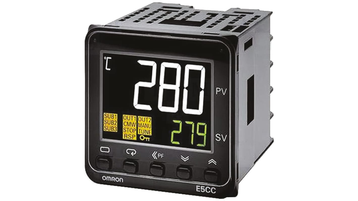 Omron E5CC Panel Mount PID Temperature Controller, 48 x 48mm, 1 Output SSR, Solid State Relay, Logic, 24 V ac/dc Supply