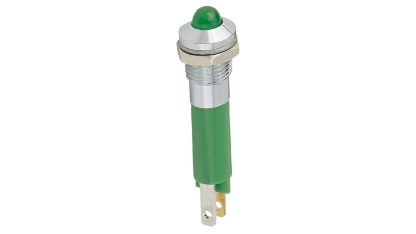 Signal Construct Green Panel Mount Indicator, 24 → 28V, 8mm Mounting Hole Size, Solder Tab Termination