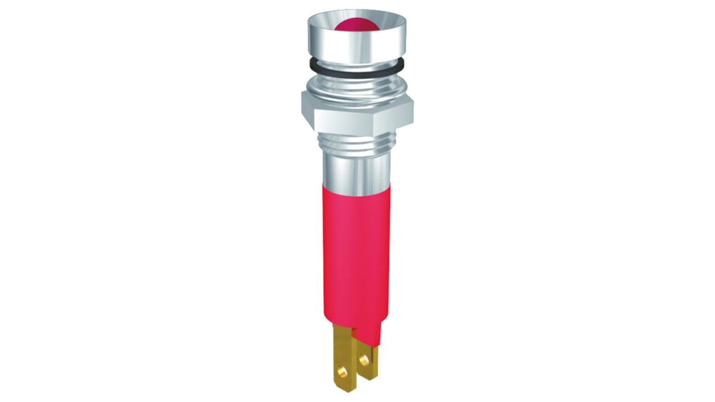 Indicador LED Signal Construct, Azul, lente rebajada, marco Cromo, Ø montaje 8mm, 230V, 20mA, 1400mcd