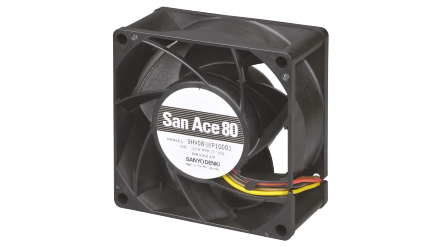 Sanyo Denki San Ace 9HV DC-Axiallüfter, Kugellager, 48 V dc / 40.8W, 80 x 80 x 38mm, 14900U/min, 222m³/h