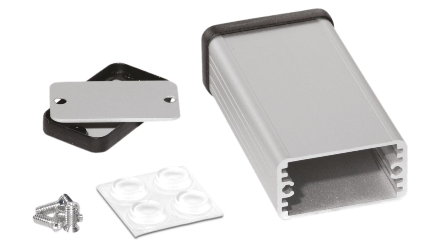 Hammond 1455 Series Silver Aluminium Enclosure, IP54, Black Lid, 80 x 42.5 x 25.12mm