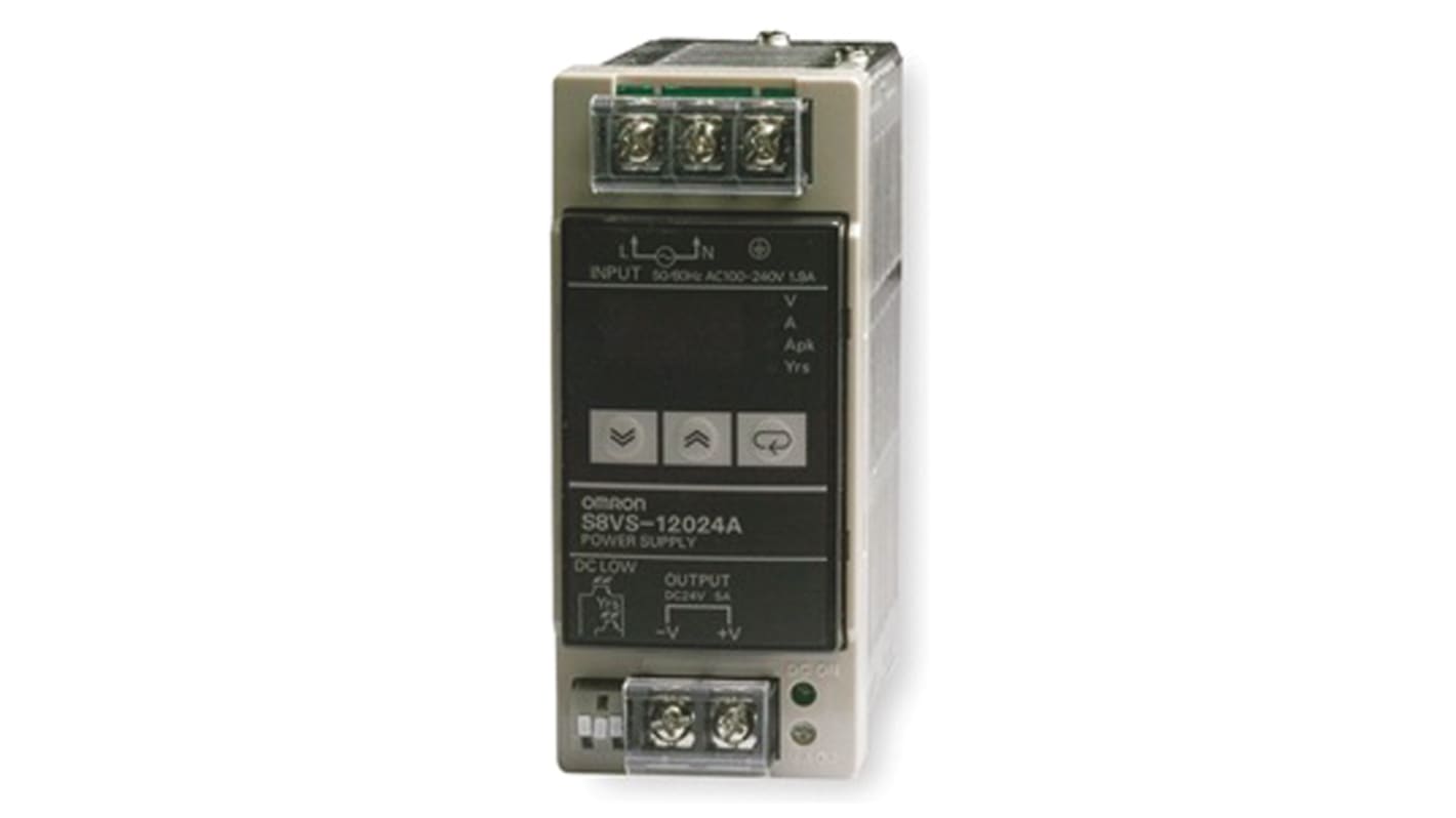 Omron S8VS Switch Mode DIN Rail Power Supply, 85 → 264V ac ac Input, 24V dc dc Output, 5A Output, 120W