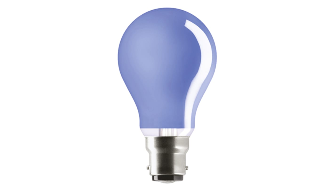Klasická žárovka GLS, objímka žárovky: B22d, barva čočky: Modrá, 240 V AC 1000h