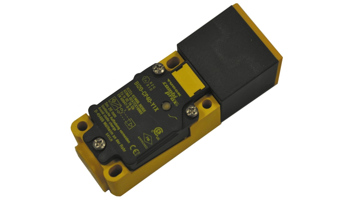 Turck BI20 Series Inductive Block-Style Proximity Sensor, 20 mm Detection, NAMUR Output, 8.2 V dc, IP67