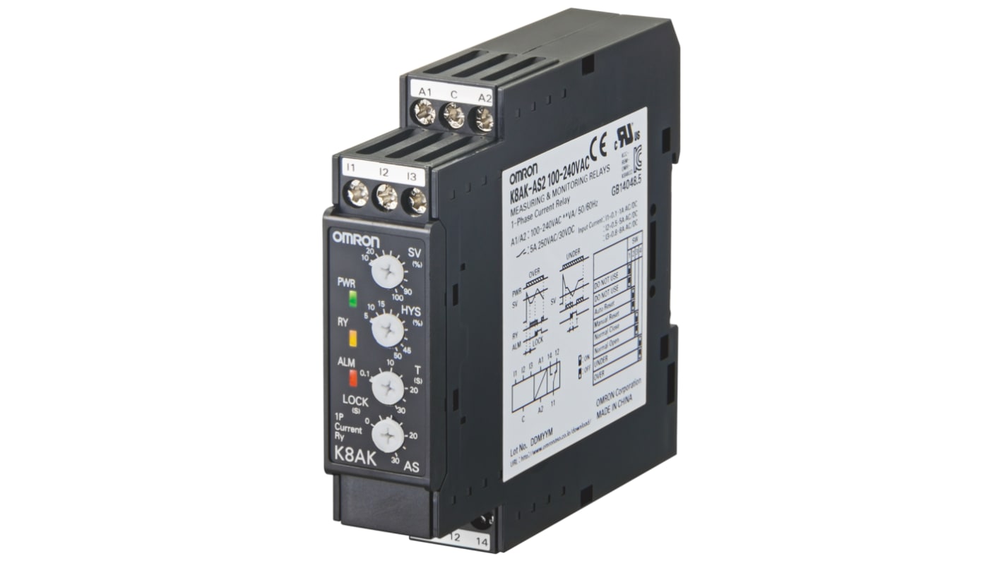 Omron Current Monitoring Relay, 1 Phase, SPDT, DIN Rail