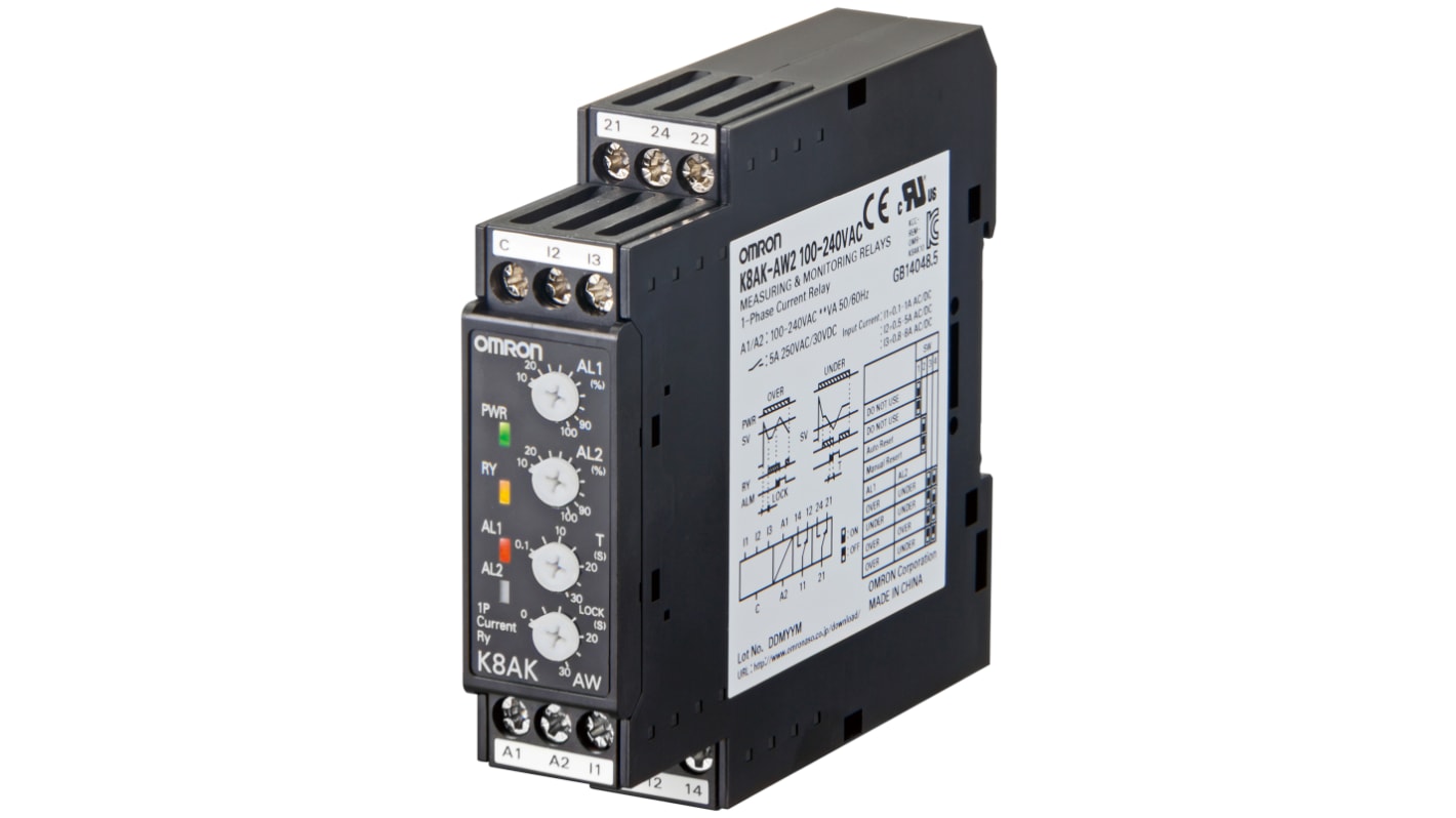 K8AKAW3 100240VAC Omron Current Monitoring Relay, 1 Phase, SPDT