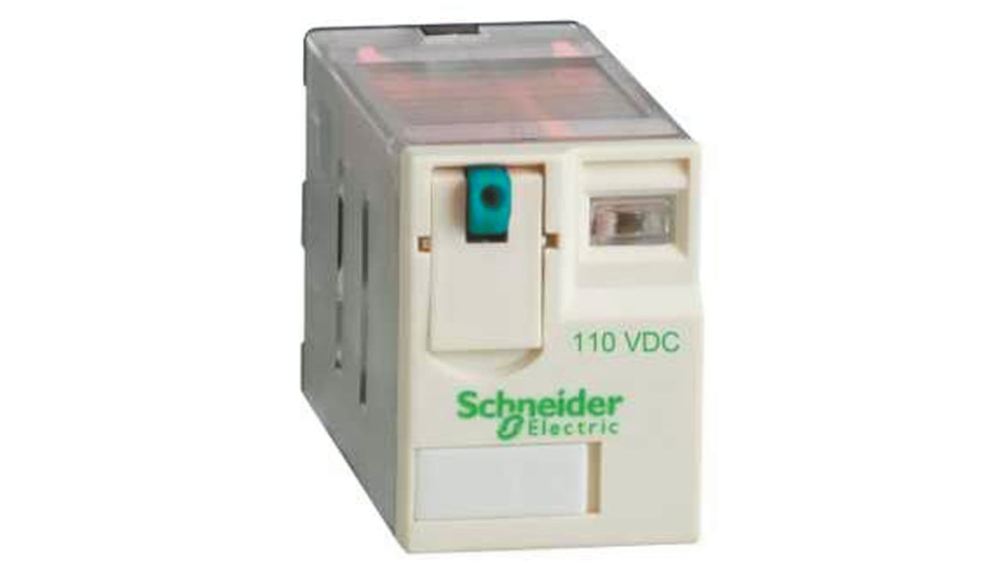 Schneider Electric DIN Rail Non-Latching Relay, 110V dc Coil, 15A Switching Current, DPDT