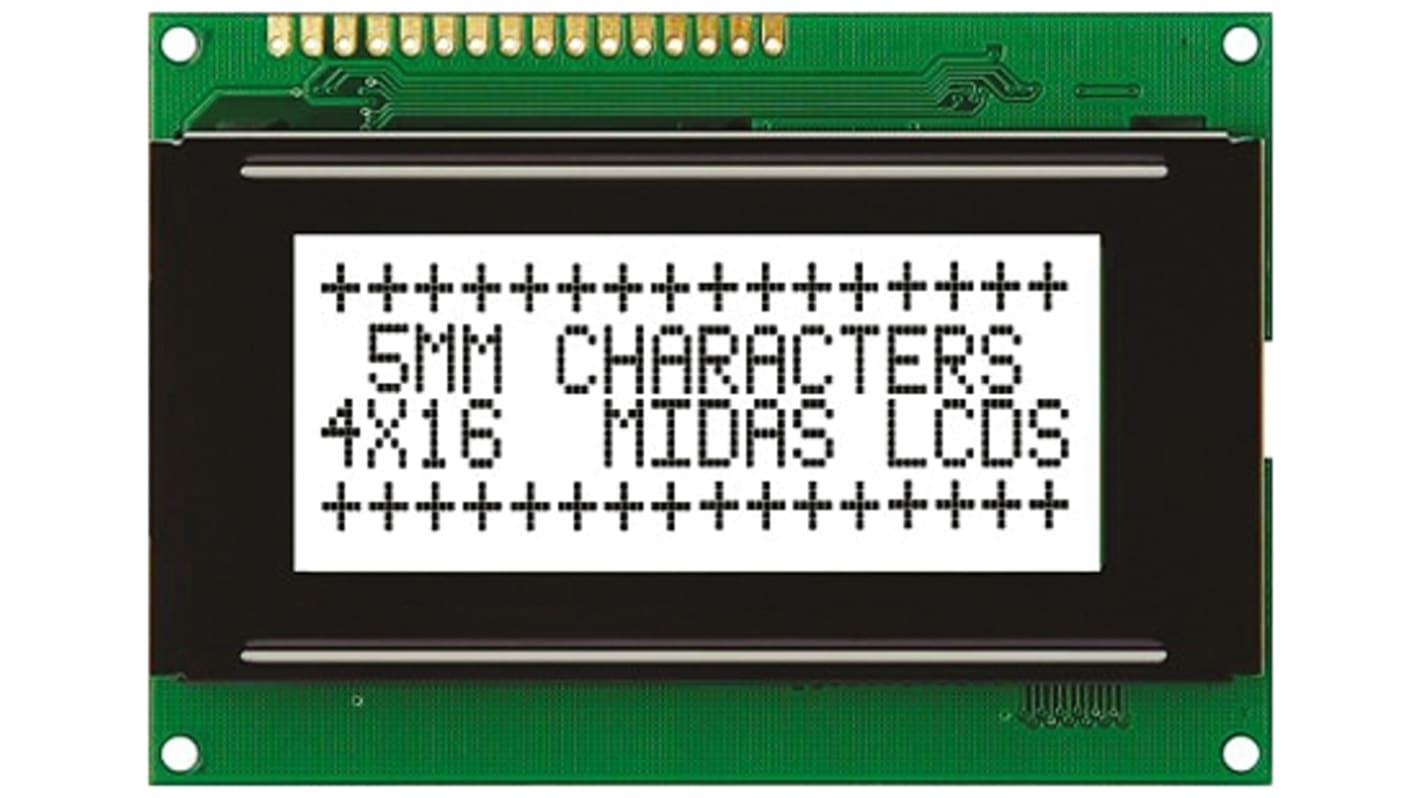 Midas MC41605A6W-FPTLW Alphanumeric LCD Display White, 4 Rows by 16 Characters, Transflective