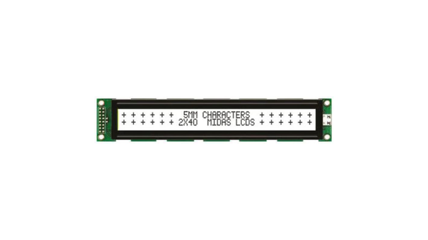 Midas MC24005A6W-FPTLW Alphanumeric LCD Display White, 2 Rows by 40 Characters, Transflective