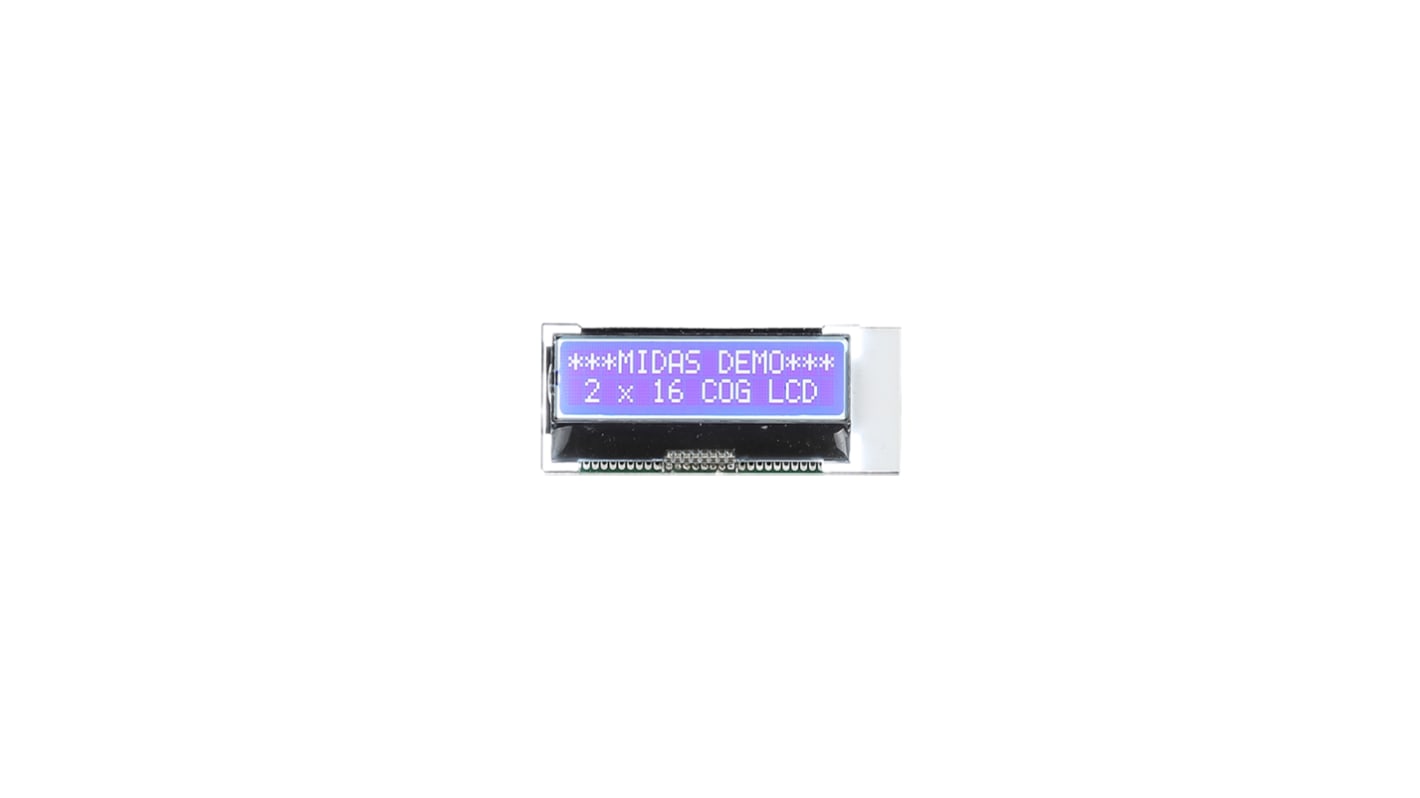 Midas MCCOG21605B6W-BNMLWI Alphanumeric LCD Display White, 2 Rows by 16 Characters, Transmissive