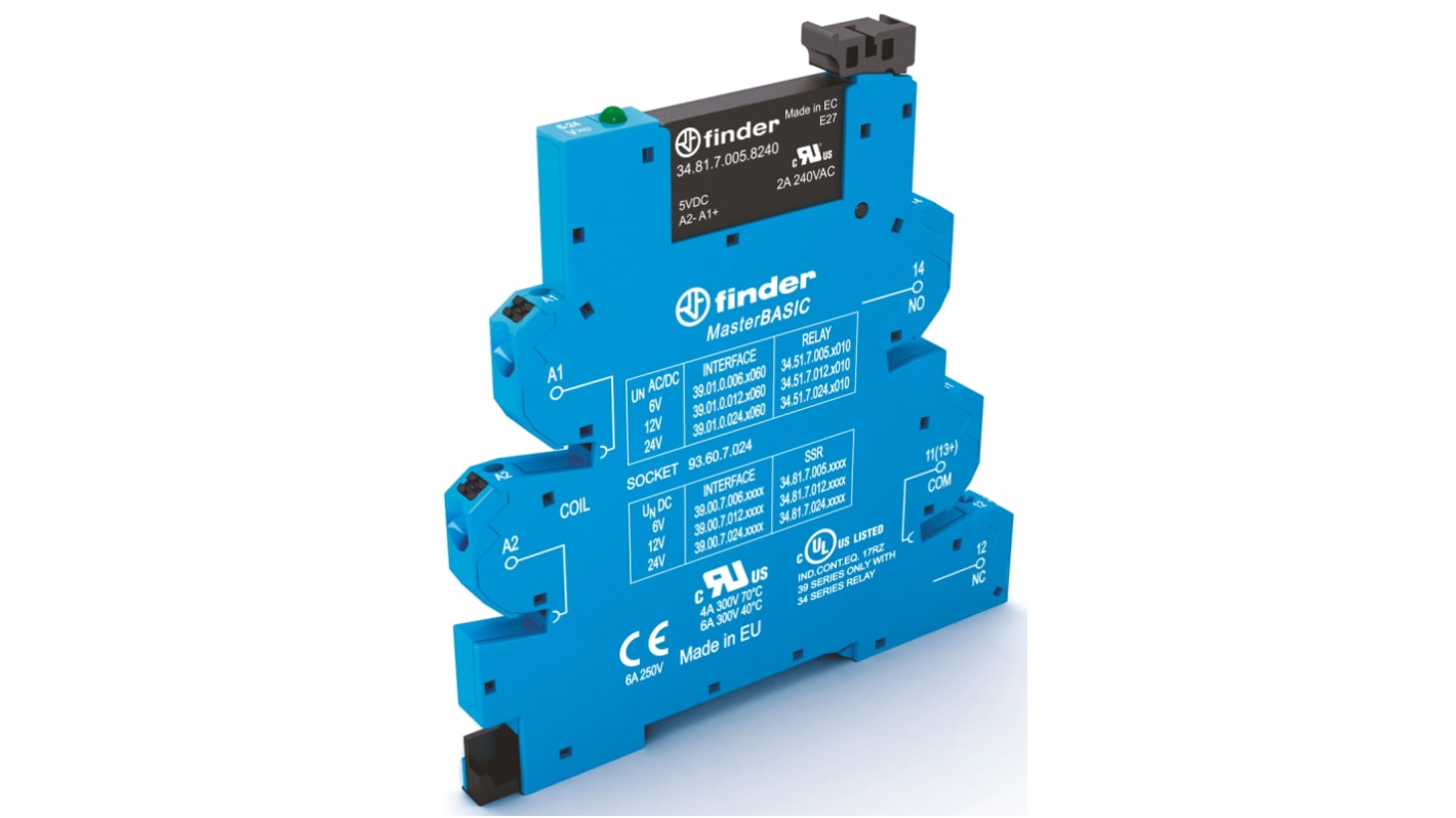 Finder Series 39 Halbleiter-Interfacerelais, 6 A max., DIN-Schienen 9,6 V min. 24 V dc max. / 13,2 V max. DC