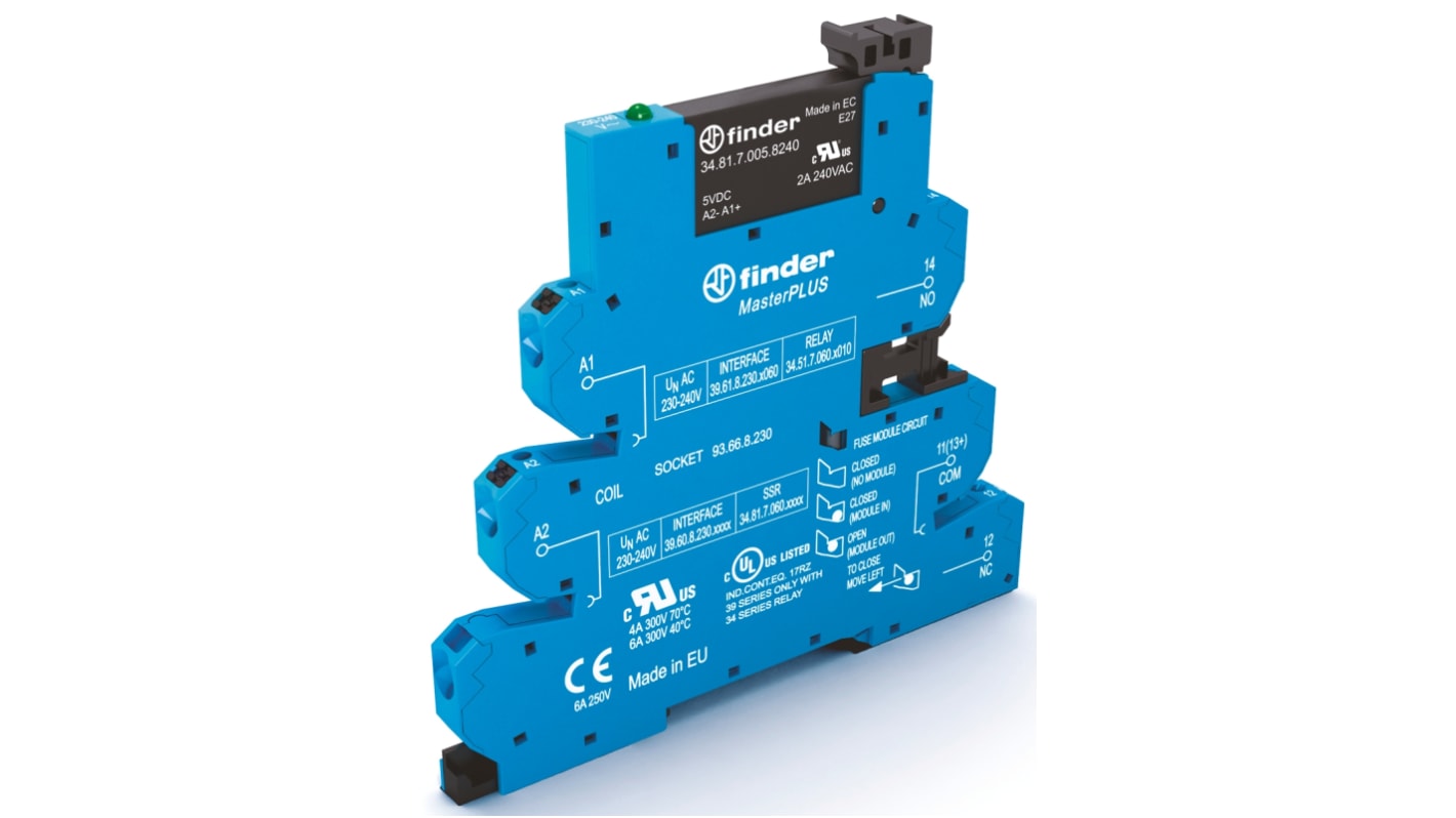 Finder Series 39 Halbleiter-Interfacerelais, 6 A max., DIN-Schienen 9,6 V min. 24 V dc max. / 13,2 V max. DC