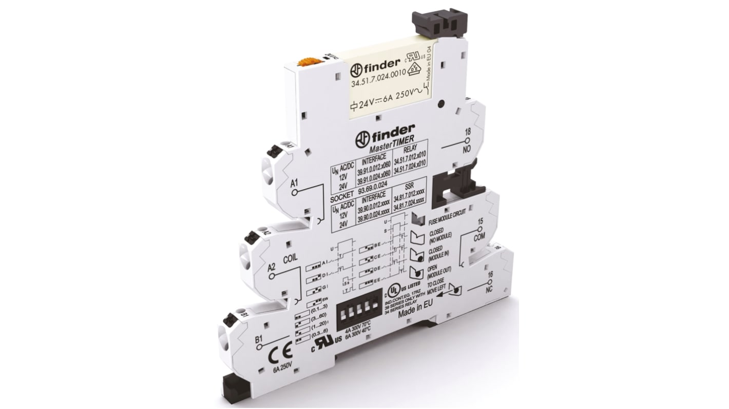 Finder 39 Series Interface Relay, DIN Rail Mount, 24V ac/dc Coil, SPDT