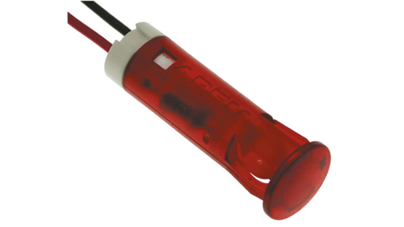 APEM Red Flashing LED Panel Mount Indicator, 12V dc, 8mm Mounting Hole Size, Lead Wires Termination