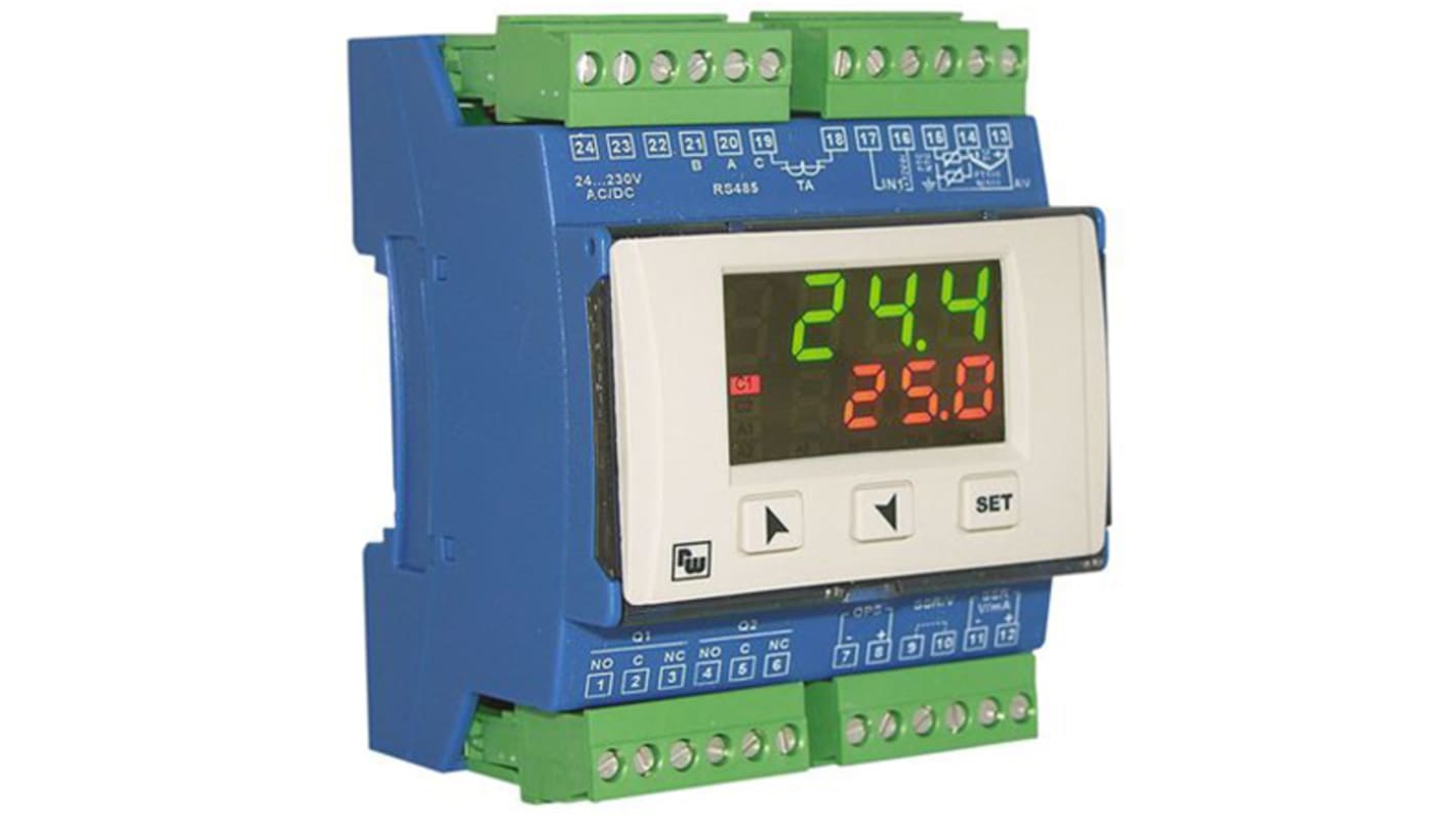 Controlador de temperatura PID Wachendorff serie URDR, 72 x 90mm, 24 → 230 V ac / dc, 2 salidas Relé, SSR