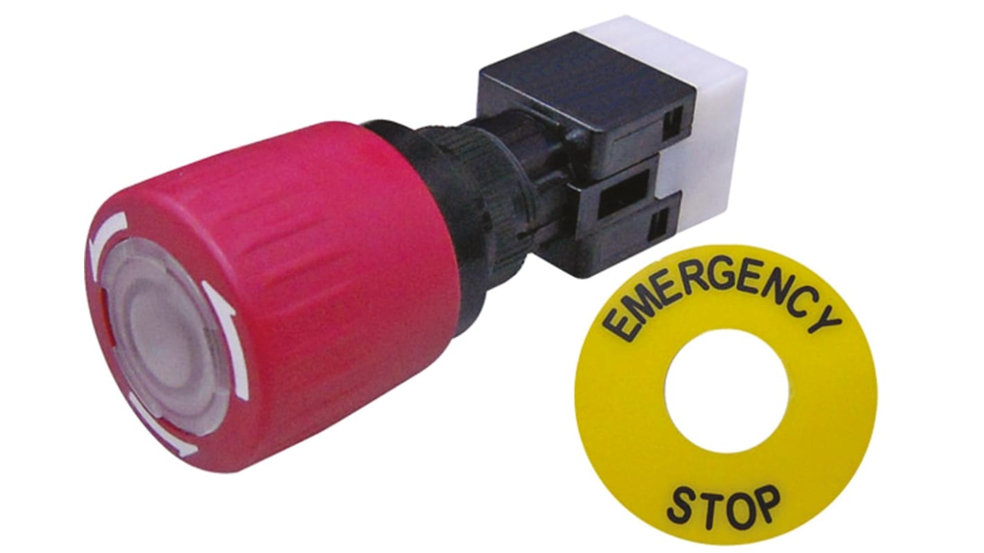 RS PRO Illuminated Emergency Stop Push Button, Panel Mount, DPDT, IP65