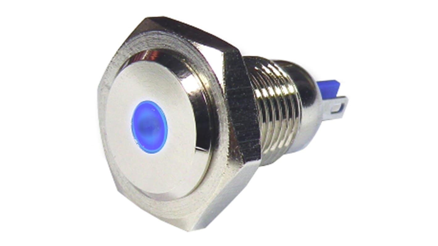 RS PRO Blue Panel Mount Indicator, 24V, 12mm Mounting Hole Size, Lead Wires Termination, IP67