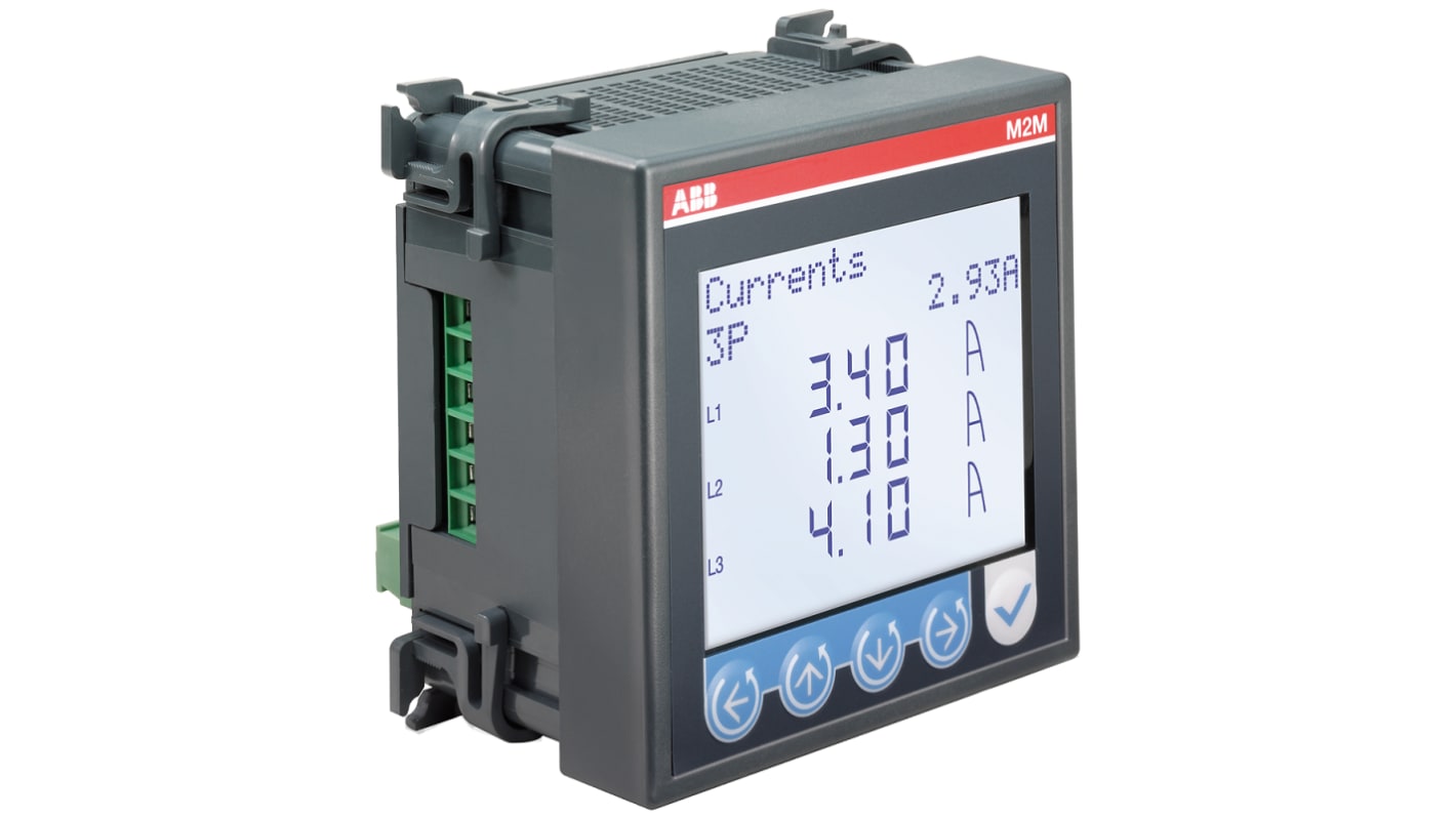 Medidor de energía ABB serie M2M, display LCD, con 4 dígitos, precisión ±0,5%, 1, 3 fases