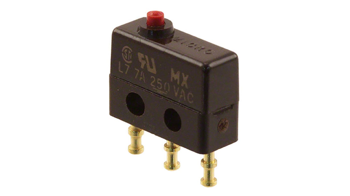 Mikrospínač SP-CO, typ ovladače: Kolíkový plunžr 7 A při 250 V AC