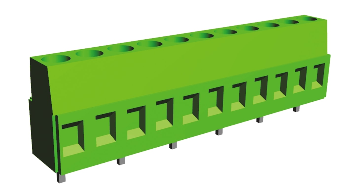 Borne para PCB Hembra TE Connectivity de 6 vías , paso 10.16mm, 17.5A, de color Verde, montaje Montaje en orificio