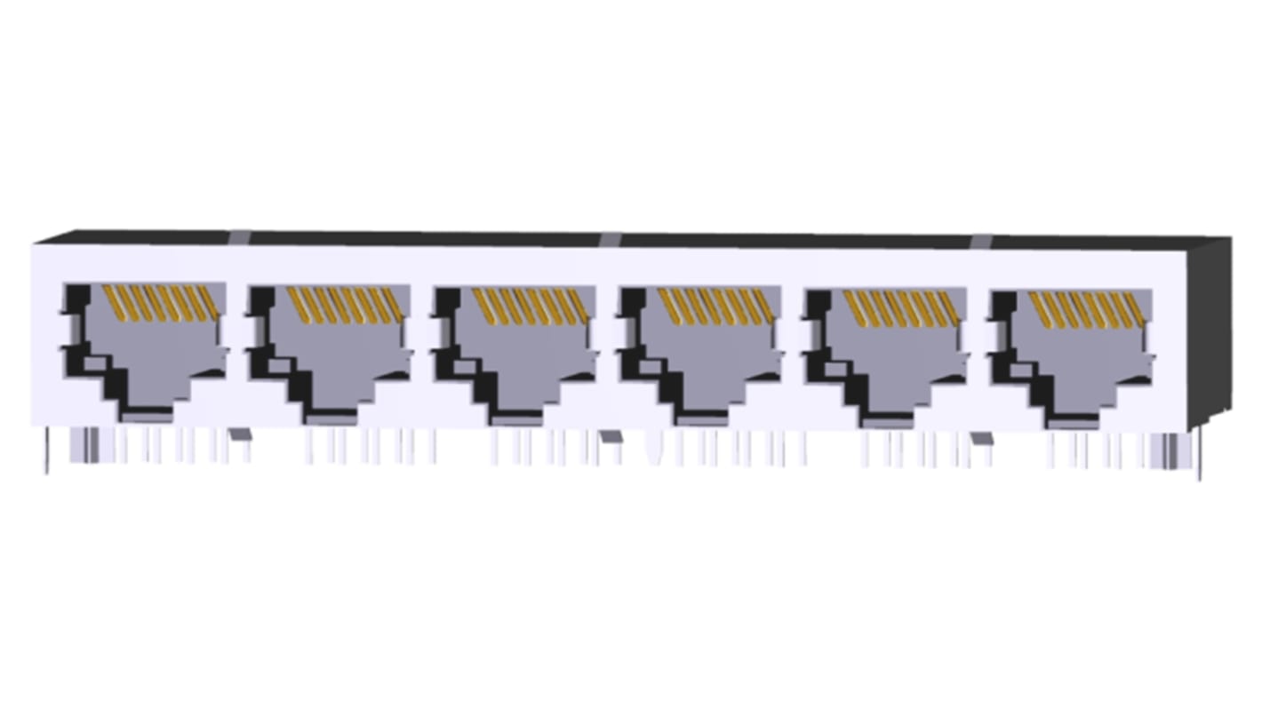 Connecteur RJ45 cat 5e TE Connectivity série 5558525 Femelle, STP Montage sur CI, 6 ports Angle Droit