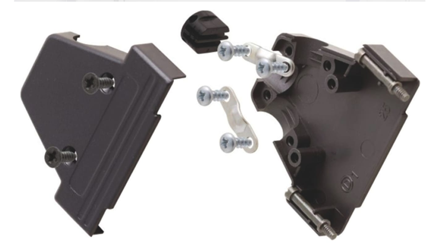 MH Connectors MHTRI-P Series ABS Angled, Straight D Sub Backshell, 25 Way, Strain Relief