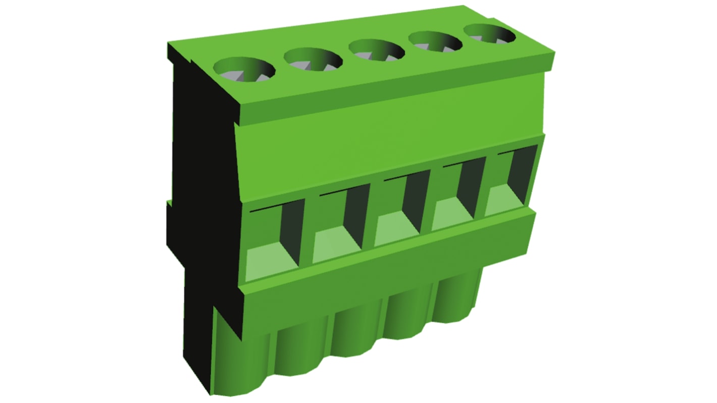 Borne enchufable para PCB TE Connectivity de 5 vías , paso 5.08mm, 15A, de color Verde, montaje Montaje en orificio