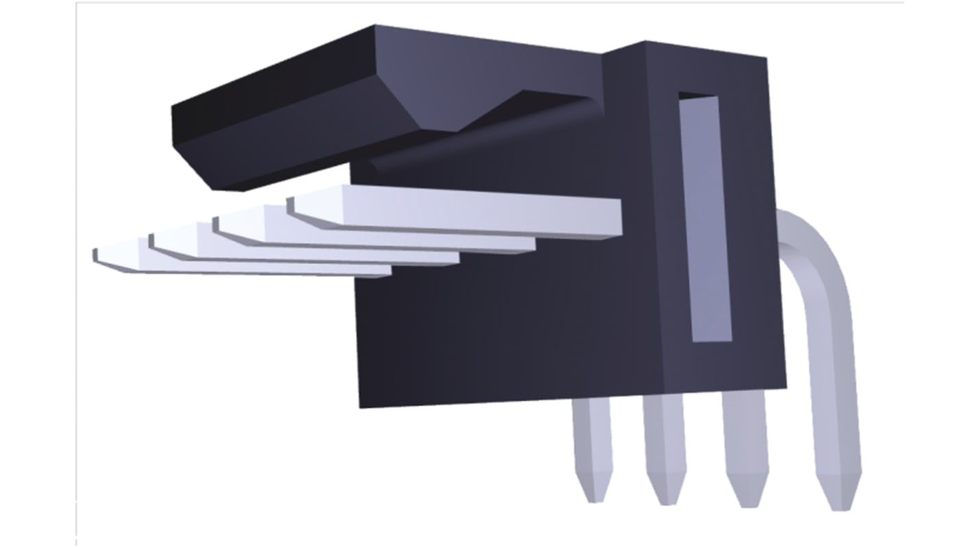 Regleta de pines Ángulo de 90° Molex serie KK 254 de 4 vías, 1 fila, paso 2.54mm, para soldar, Montaje en orificio