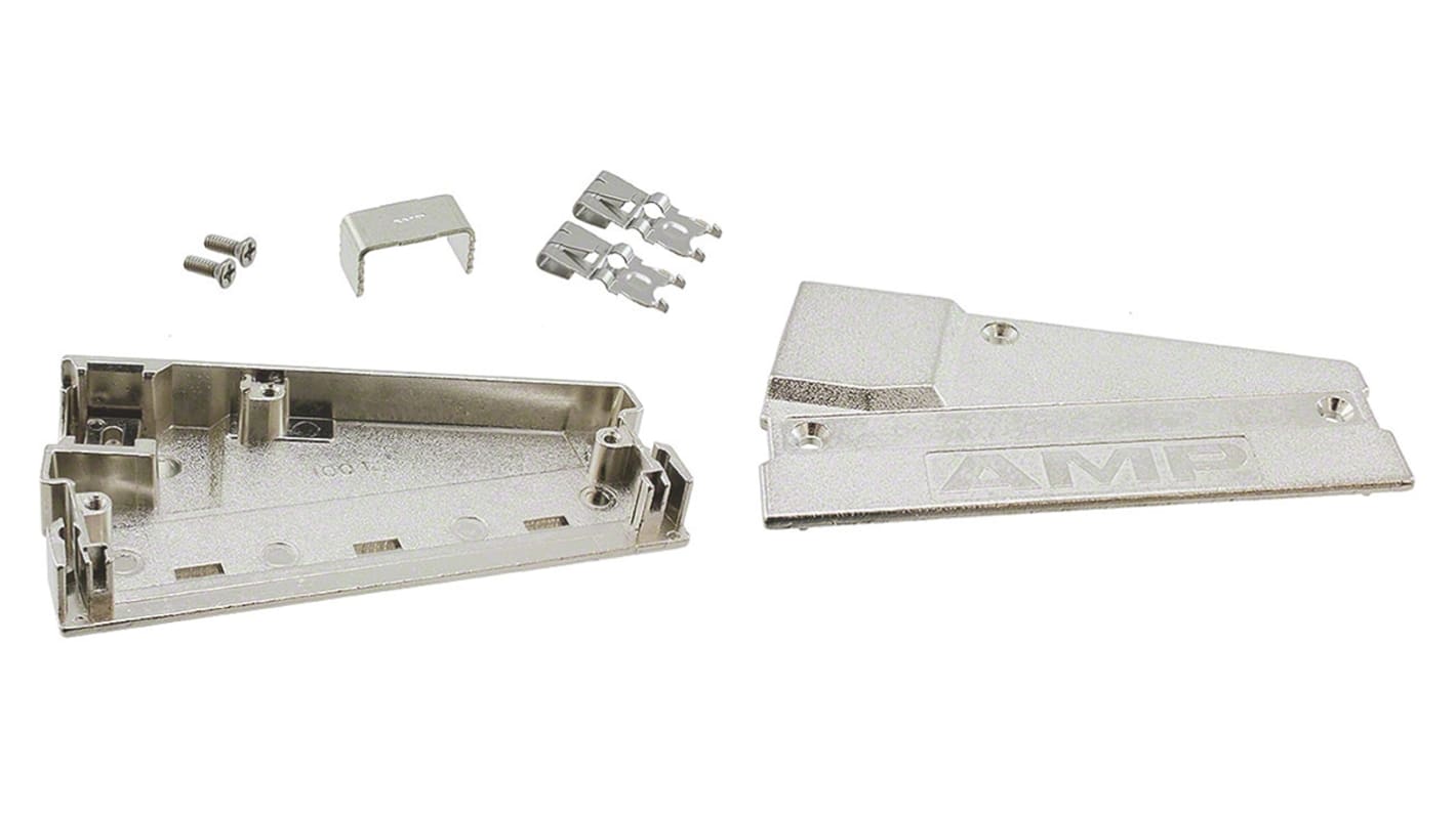 TE Connectivity AMPLIMITE .050 Series Zinc Right Angle D Sub Backshell, 100 Way, Strain Relief