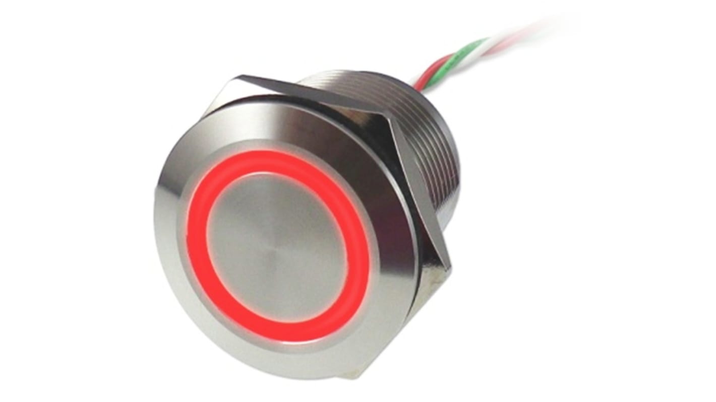 Interruttore capacitivo A ritenuta NC, 1.5A, 30V cc LED Rosso, attuatore: Metallo, IP68