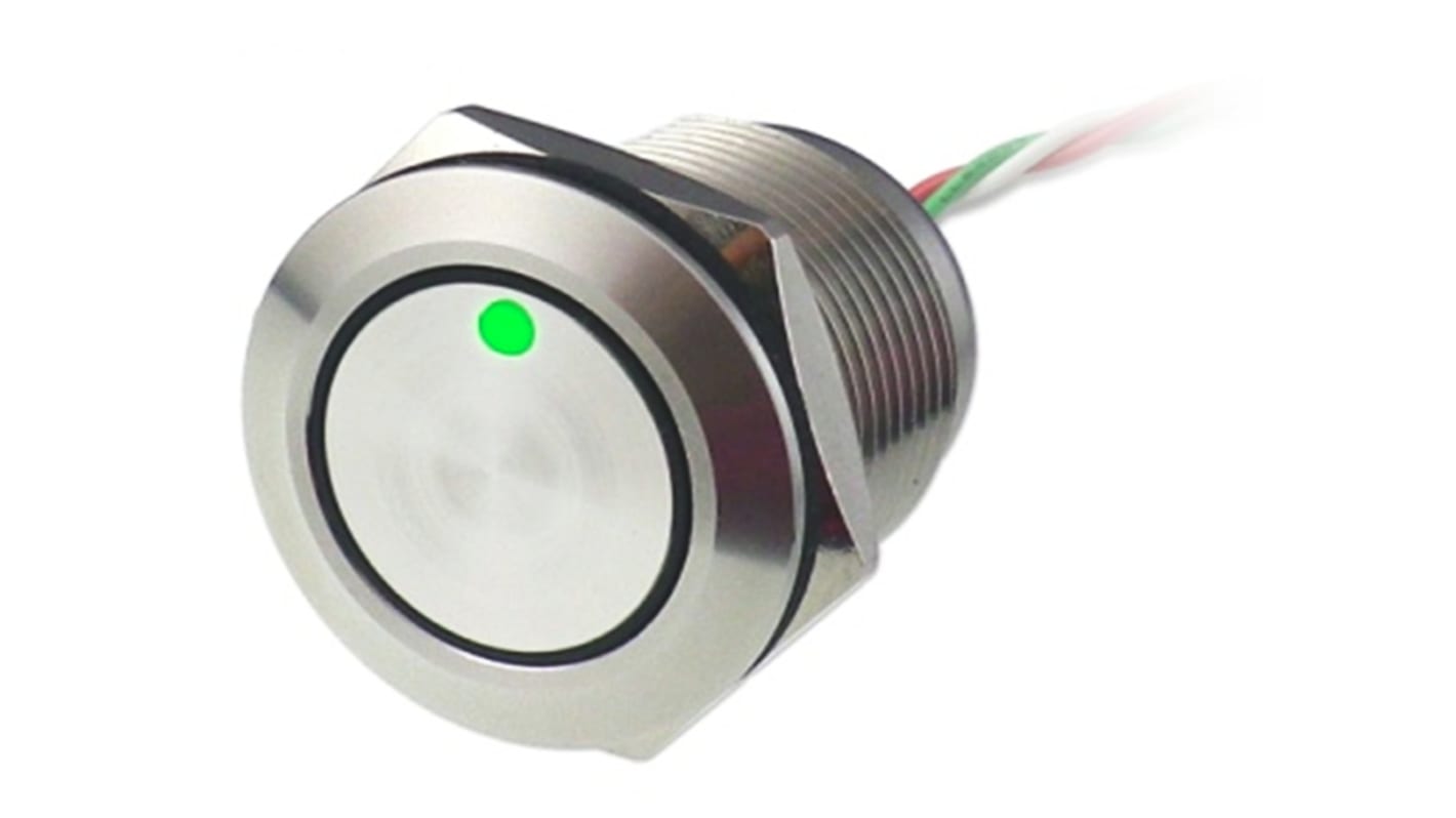 RS PRO Capacitive Switch Momentary NO,Illuminated, Green, Red, IP68 Brass