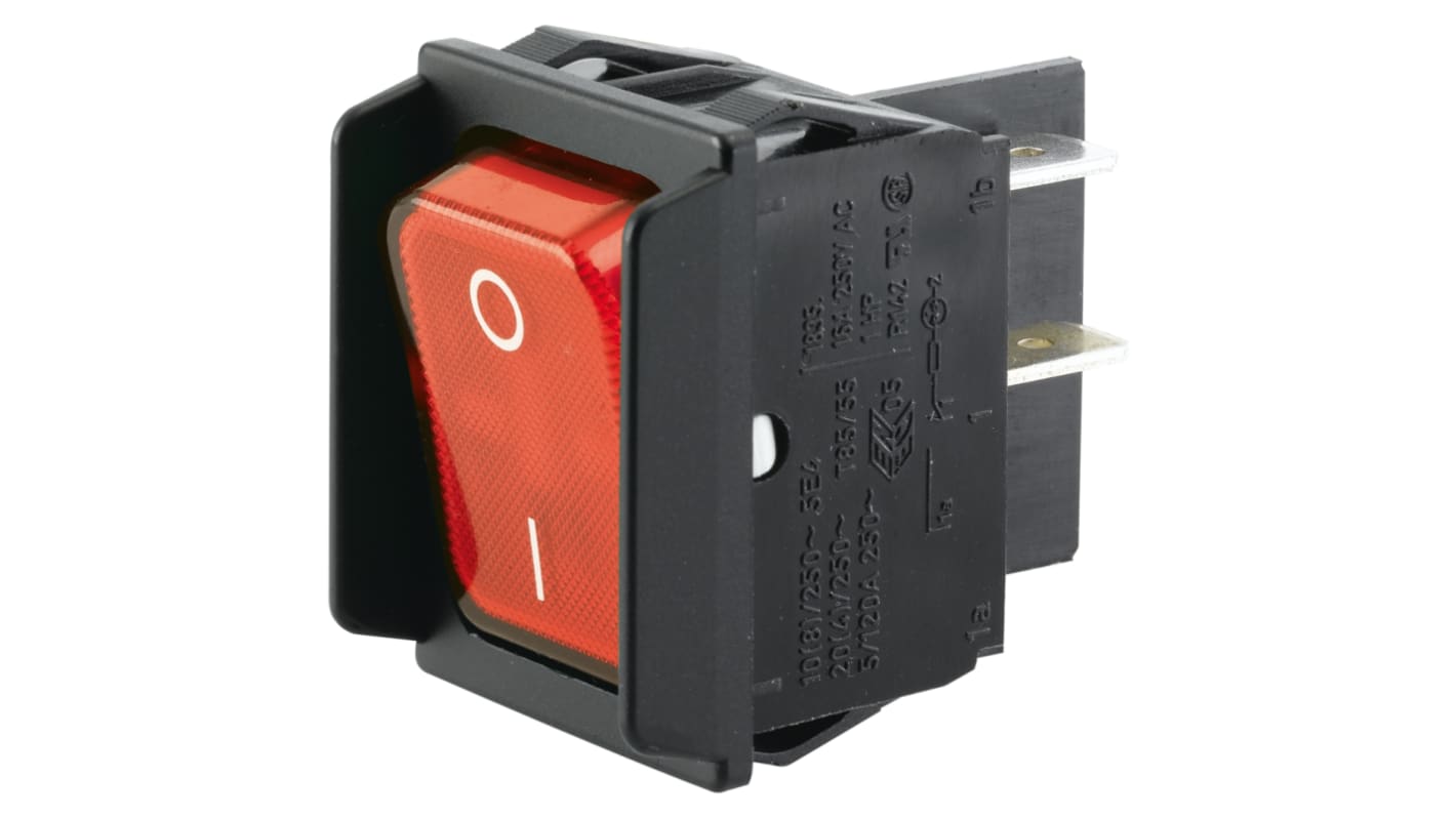 Interruptor de balancín, 1835.36, Contacto DPST, On-Off, 16 A a 250 V ac, Iluminado, Rojo, IP40