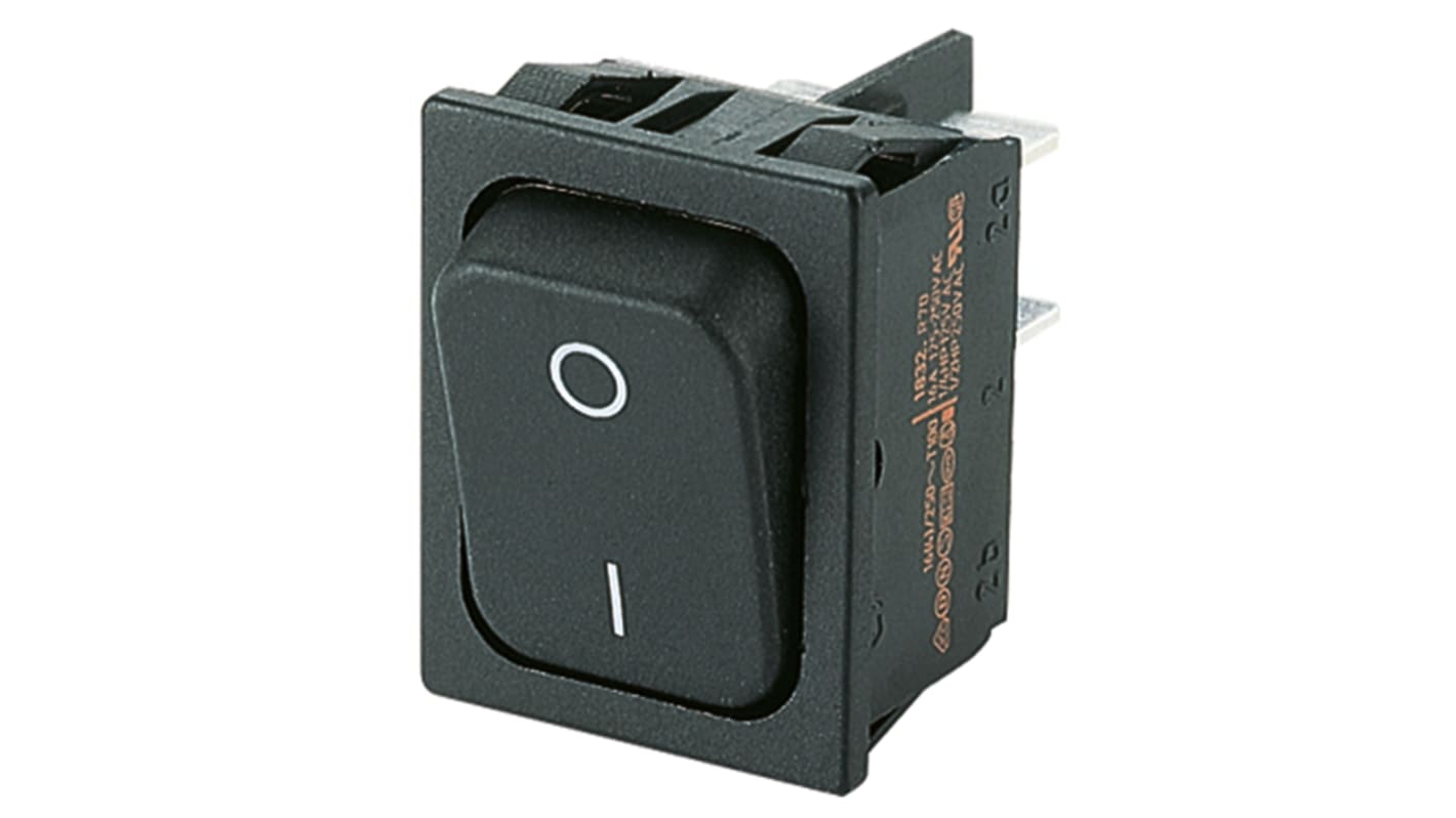 Billenőkapcsoló IP40 Nem Fekete DPST, Be-ki, 10 A, +105 (Terminal Side) °C, +55 (Actuating Side) °C -20 (Actuating