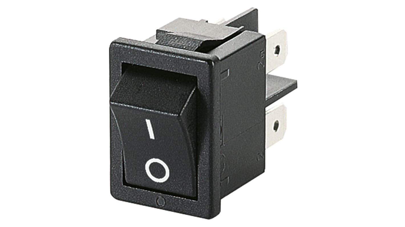 Billenőkapcsoló IP40 Nem Fekete DPST, Be-nincs-ki, 10 A, +55 (Actuating Side) °C, +85 (Terminal Side) °C -20 (Actuating