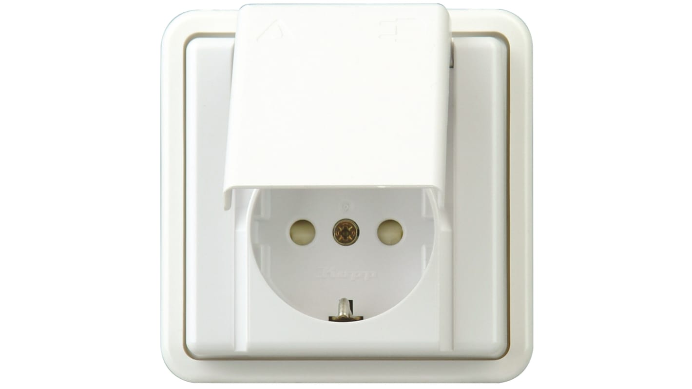 Kopp 30mA, Single Gang RCD Socket, Flush Mount, IP44, 250 V, White