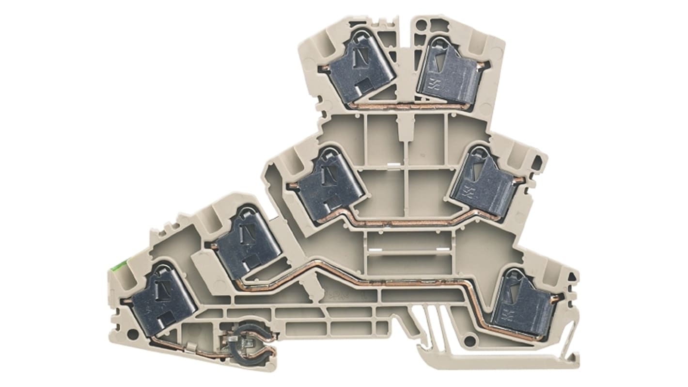 Weidmüller P Series Dark Beige DIN Rail Terminal Block, 0.5 → 6mm², Triple-Level, Push In Termination