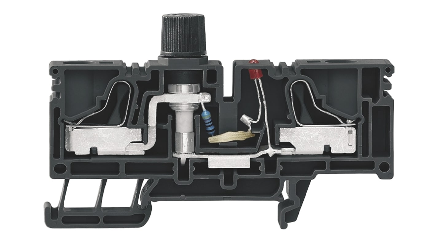 Weidmüller P Series Black Fused DIN Rail Terminal, Single-Level, Push In Termination, Fused