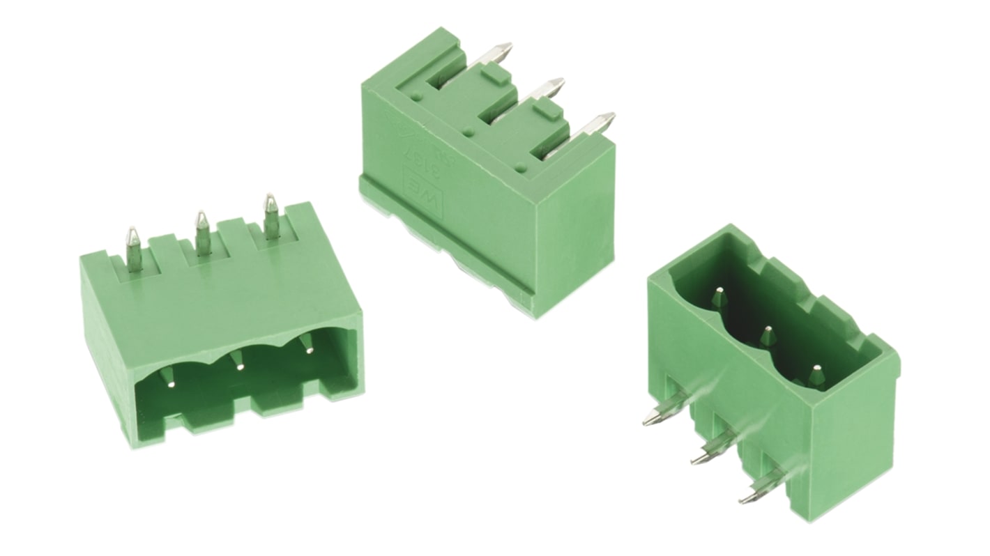 Conector macho para PCB Ángulo de 90° Wurth Elektronik serie 3137 de 5 vías, 1 fila, paso 5.0mm, para soldar, Montaje