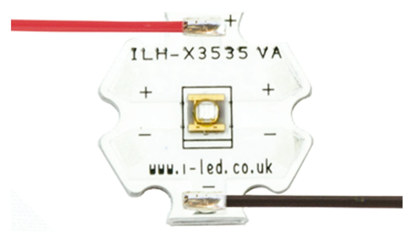 LED a ultravioletti Intelligent LED Solutions ILH-XO01-S380-SC211-WIR200. 125°, 380nm, 4 Pin, Montaggio superficiale