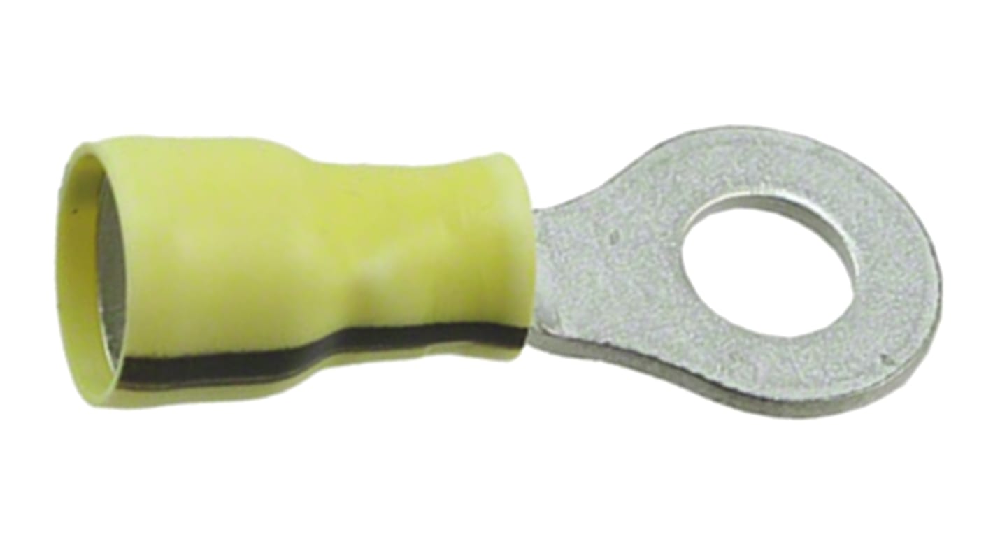 TE Connectivity, PIDG Insulated Ring Terminal, M6 (1/4) Stud Size, 1mm² to 2.6mm² Wire Size, Yellow
