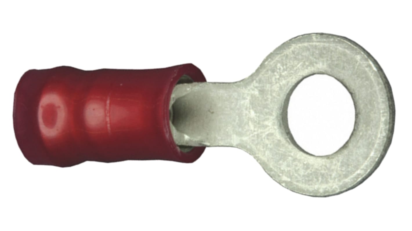 TE Connectivity, PIDG Insulated Ring Terminal, M4 (#8) Stud Size, 0.26mm² to 1.65mm² Wire Size, Red