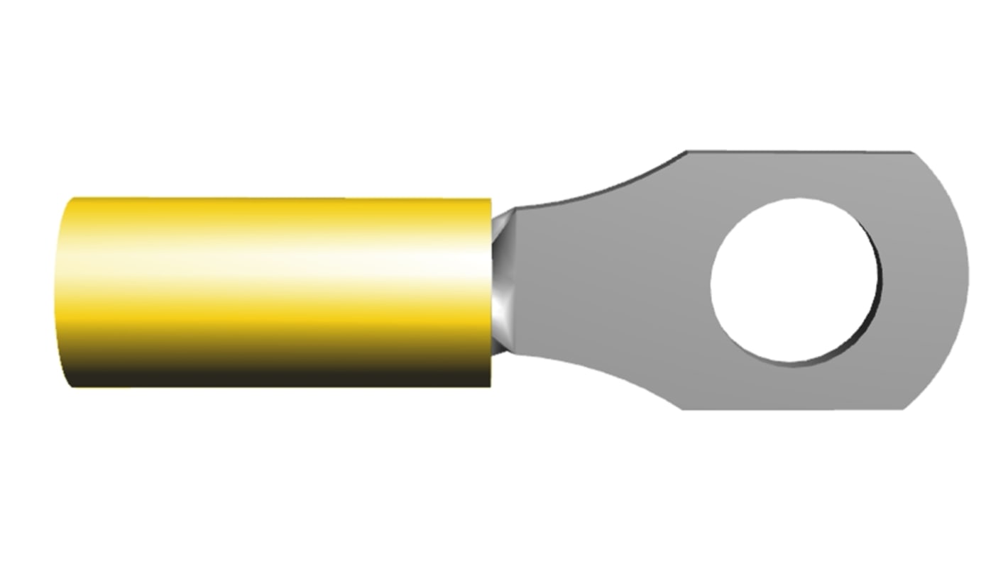 TE Connectivity, PLASTI-GRIP Insulated Ring Terminal, M6 (1/4) Stud Size, 2.6mm² to 6.6mm² Wire Size, Yellow