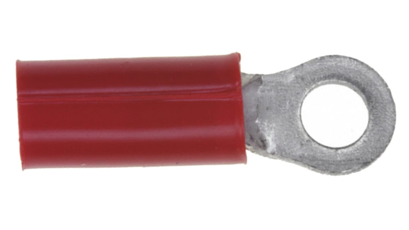 TE Connectivity, PLASTI-GRIP Insulated Ring Terminal, #4 Stud Size, 0.26mm² to 1.65mm² Wire Size, Red