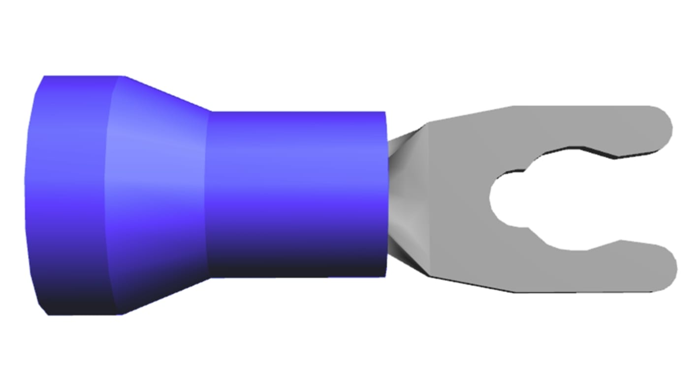 TE Connectivity 52955 Blau Isoliert Gabelkabelschuh B. 6.35mm Vinyl, min. 1mm², max. 2.6mm² 16AWG 14AWG